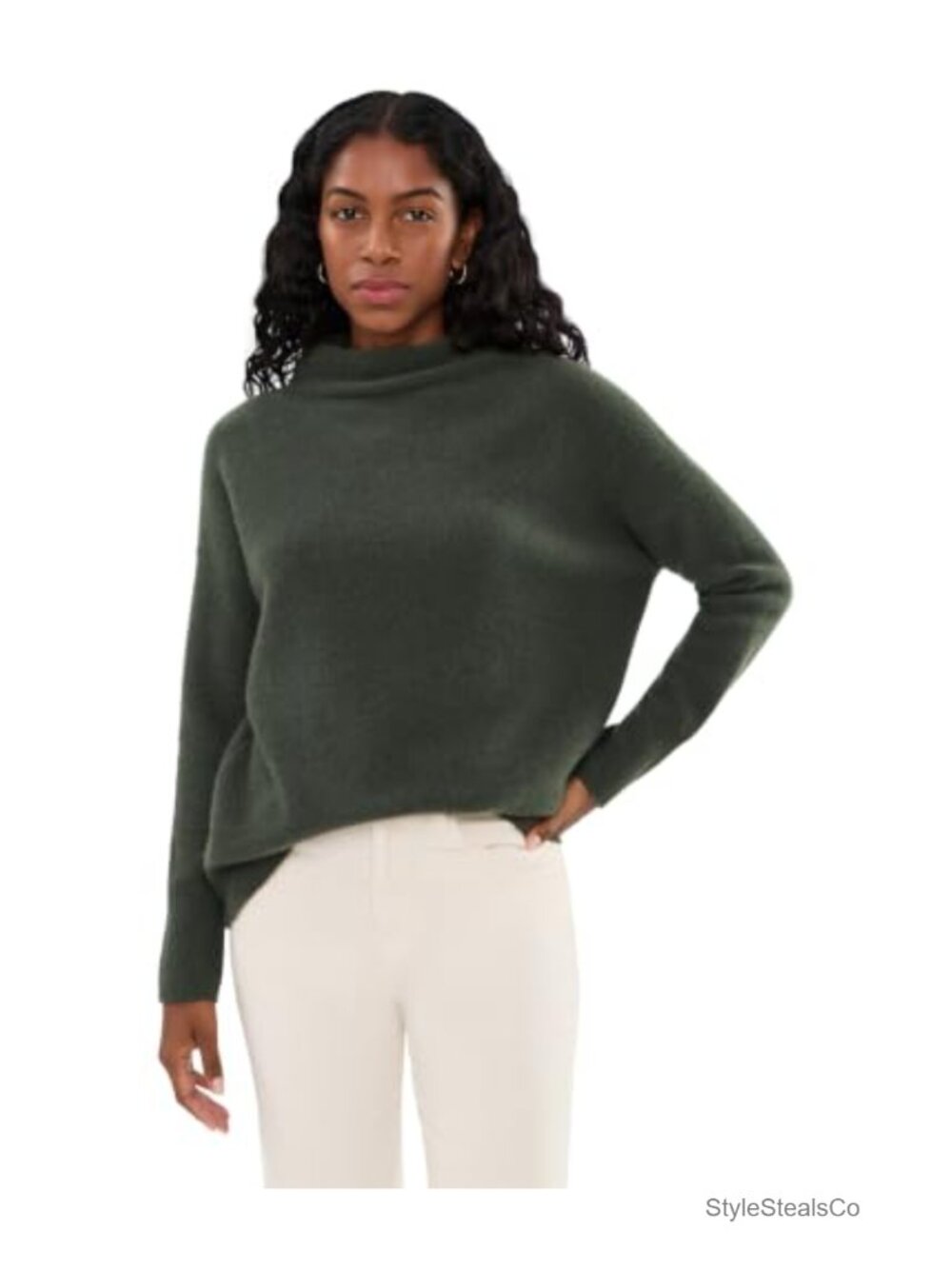 Cashmere Funnel Neck Pullover Loose Fit Long Sleeve Fall Sweater